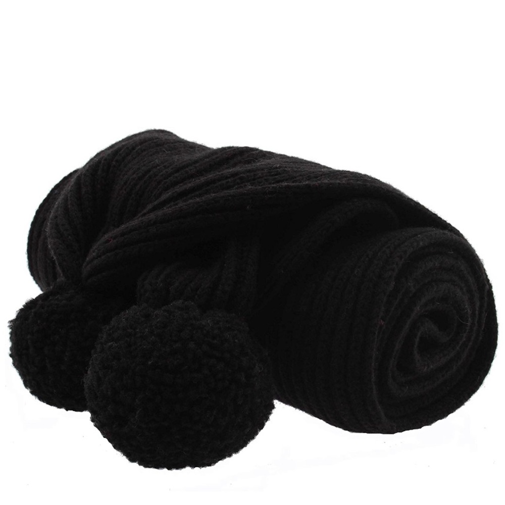 NWT Coach Black Shearling Pom Pom Knit Scarf